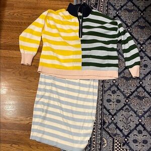 Striped Colorblock Sweater and Skirt Set
